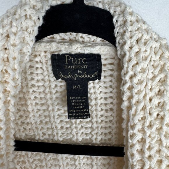 Pure Handknit for Fresh Produce Ivory Open Front Cardigan 100% Cotton Womens M/L - Picture 3 of 9